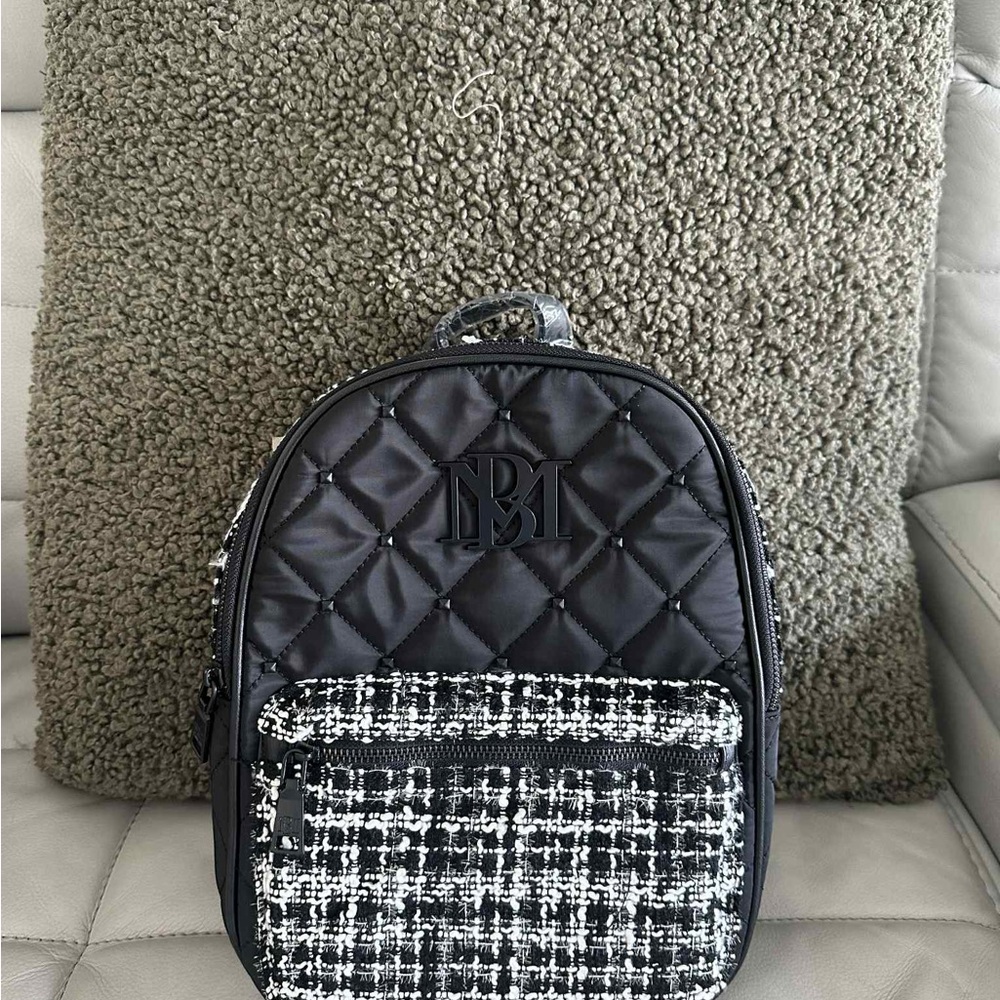 Badgley Mischka Black Quilted Bag with Tweed Accent